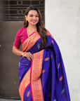 Violet Soft Silk Meenakari Flower Butta Zari Woven Saree