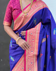 Violet Soft Silk Meenakari Flower Butta Zari Woven Saree