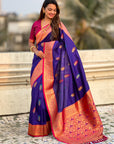 Violet Soft Silk Meenakari Flower Butta Zari Woven Saree