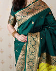 Bottle Green Premium Silk with Zari Work & Rangoli Pallu