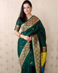 Bottle Green Premium Silk with Zari Work & Rangoli Pallu