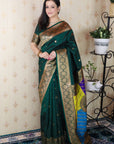 Bottle Green Premium Silk with Zari Work & Rangoli Pallu
