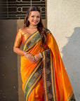 Orange Soft Traditional Kolam Art Concept Zari Woven Silk Saree