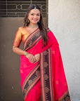 Rani Pink Soft Traditional Kolam Art Concept Zari Woven Silk Saree