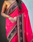 Rani Pink Soft Traditional Kolam Art Concept Zari Woven Silk Saree