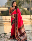 Rani Pink Soft Traditional Kolam Art Concept Zari Woven Silk Saree