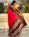Rani Pink Soft Traditional Kolam Art Concept Zari Woven Silk Saree