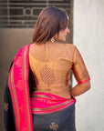 Black Soft Traditional Kolam Art Concept Zari Woven Silk Saree