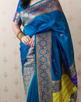 Rama Blue Premium Silk with Zari Work & Rangoli Pallu