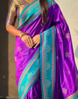 Purple Soft Traditional Kolam Art Concept Zari Woven Silk Saree