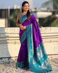 Purple Soft Traditional Kolam Art Concept Zari Woven Silk Saree