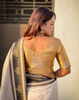 Cream & Black Soft Traditional Kolam Art Concept Zari Woven Silk Saree