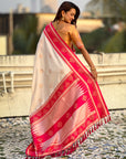 Cream & Pink Soft Traditional Kolam Art Concept Zari Woven Silk Saree