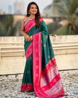 Peacock Blue Soft Traditional Kolam Art Concept Zari Woven Silk Saree