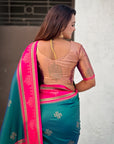 Peacock Blue Soft Traditional Kolam Art Concept Zari Woven Silk Saree