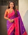 Purple (Red Tone) Soft Traditional Kolam Art Concept Zari Woven Silk Saree
