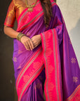 Purple (Red Tone) Soft Traditional Kolam Art Concept Zari Woven Silk Saree