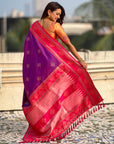 Purple (Red Tone) Soft Traditional Kolam Art Concept Zari Woven Silk Saree