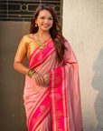 Light Pink Soft Traditional Kolam Art Concept Zari Woven Silk Saree