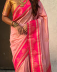 Light Pink Soft Traditional Kolam Art Concept Zari Woven Silk Saree