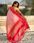 Light Pink Soft Traditional Kolam Art Concept Zari Woven Silk Saree