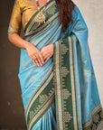 Sky Blue Soft Traditional Kolam Art Concept Zari Woven Silk Saree