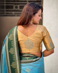 Sky Blue Soft Traditional Kolam Art Concept Zari Woven Silk Saree