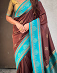 Coffee Soft Traditional Kolam Art Concept Zari Woven Silk Saree