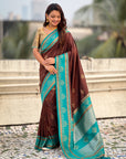 Coffee Soft Traditional Kolam Art Concept Zari Woven Silk Saree