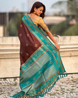 Coffee Soft Traditional Kolam Art Concept Zari Woven Silk Saree