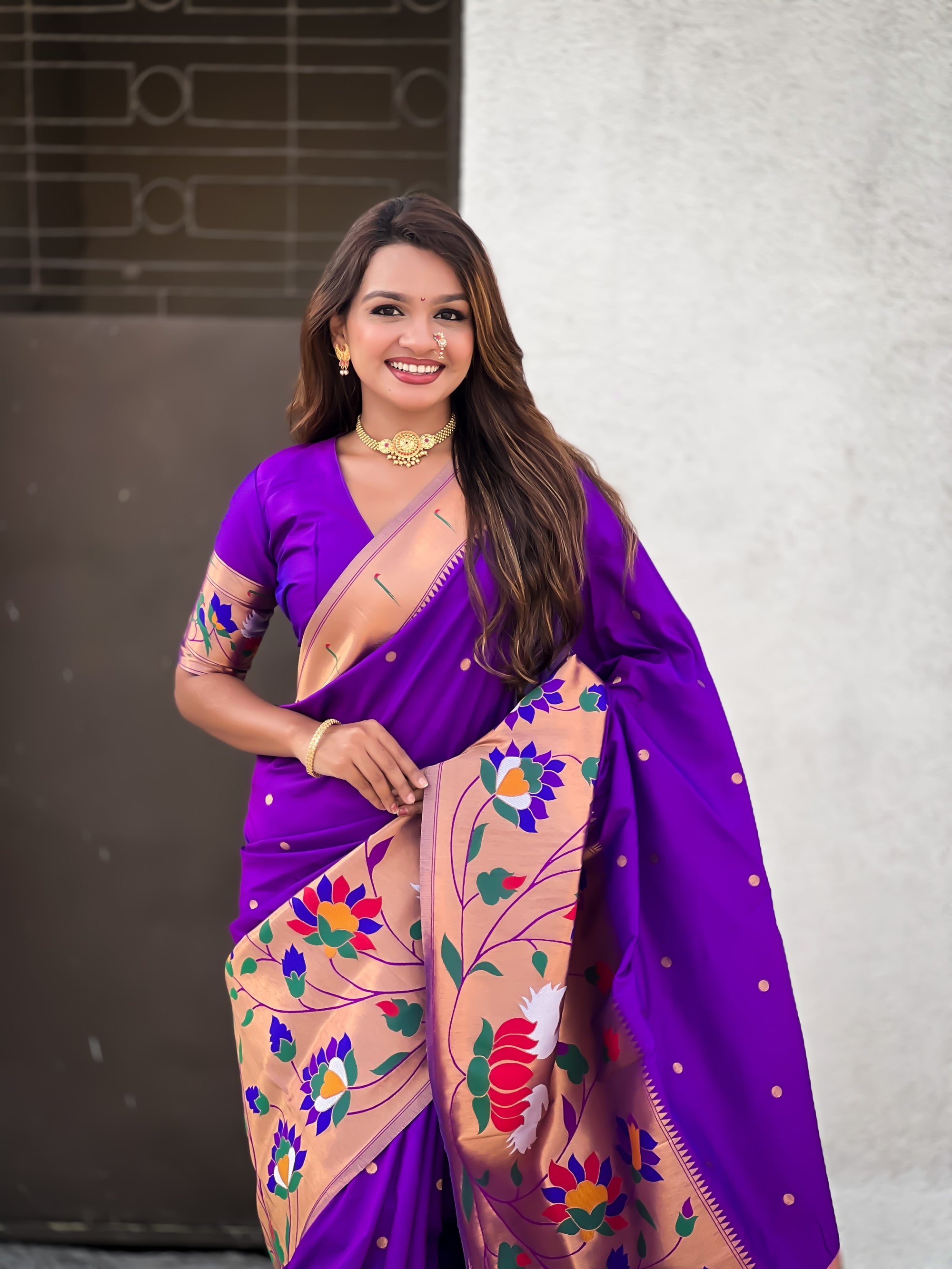 Purple Paithani Silk Saree with Zari Woven Big Border Concept