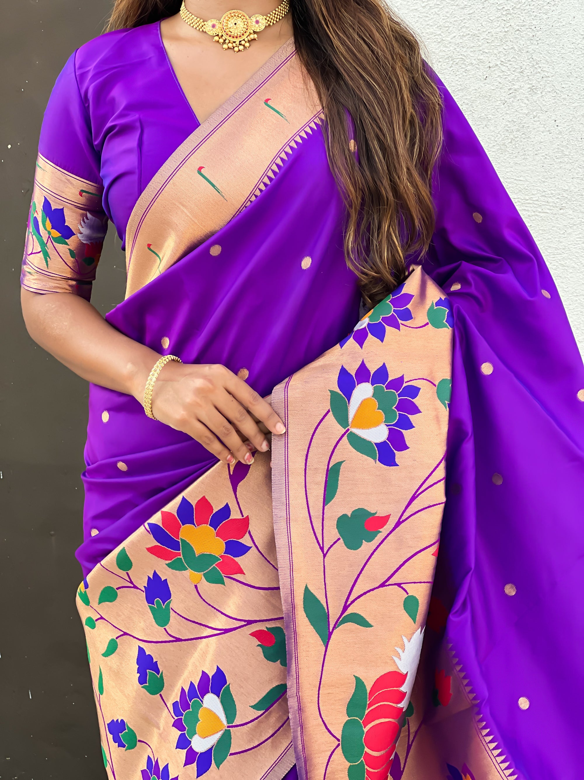Purple Paithani Silk Saree with Zari Woven Big Border Concept