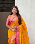 Mustard Yellow Soft Ikkat Patola Zari Woven Silk Saree
