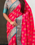 Rani Pink Soft Ikkat Patola Zari Woven Silk Saree