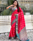Rani Pink Soft Ikkat Patola Zari Woven Silk Saree