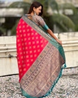 Rani Pink Soft Ikkat Patola Zari Woven Silk Saree