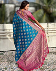 Rama Blue Soft Ikkat Patola Zari Woven Silk Saree