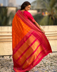 Orange Soft Checks Pattern and Contrast Zigzag Border Silk Saree