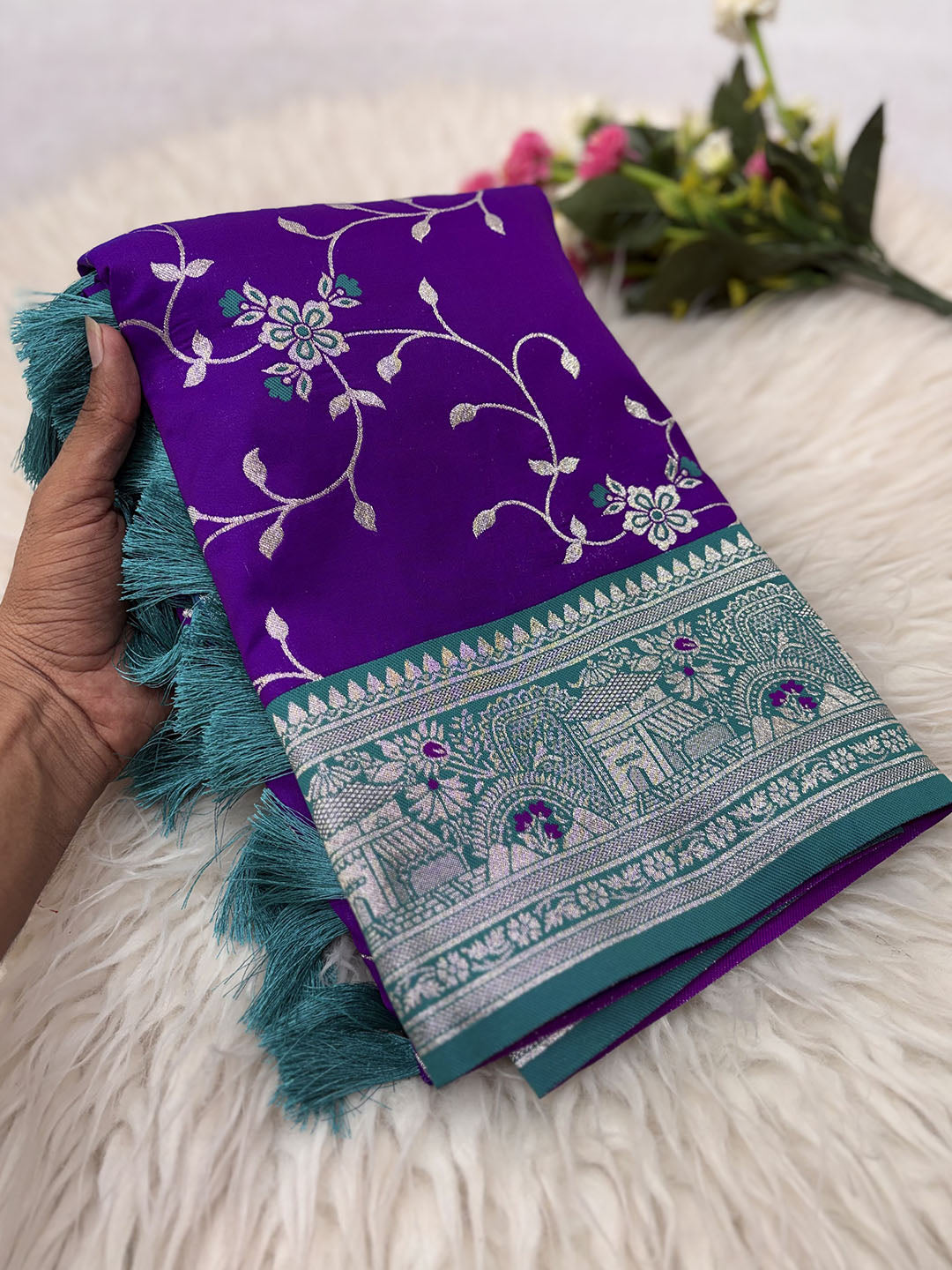 Purple Premium Banarasi Silk Zari Woven Meenakari Floral Jaal Saree
