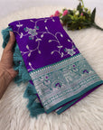 Purple Premium Banarasi Silk Zari Woven Meenakari Floral Jaal Saree