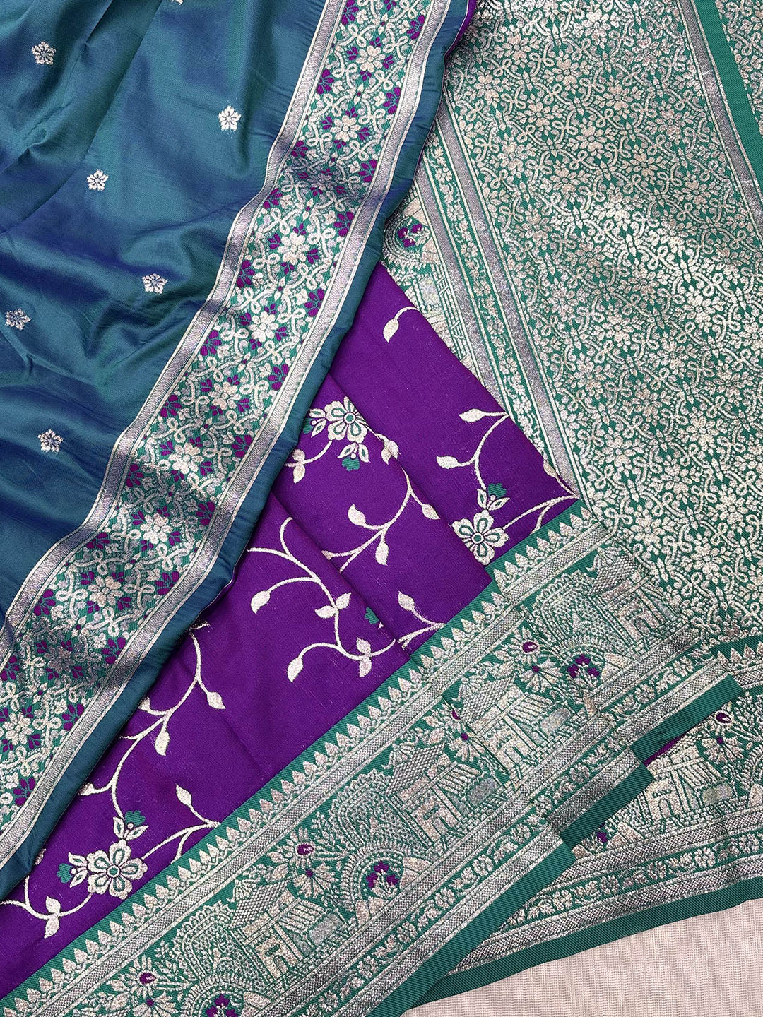 Purple Premium Banarasi Silk Zari Woven Meenakari Floral Jaal Saree