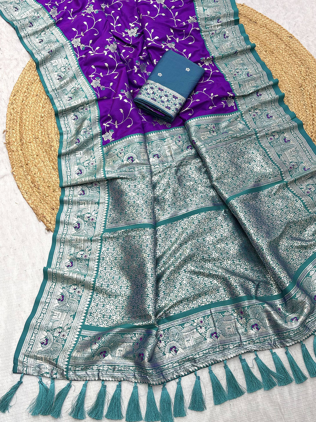 Purple Premium Banarasi Silk Zari Woven Meenakari Floral Jaal Saree