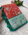 Peach Premium Banarasi Silk Zari Woven Meenakari Floral Jaal Saree