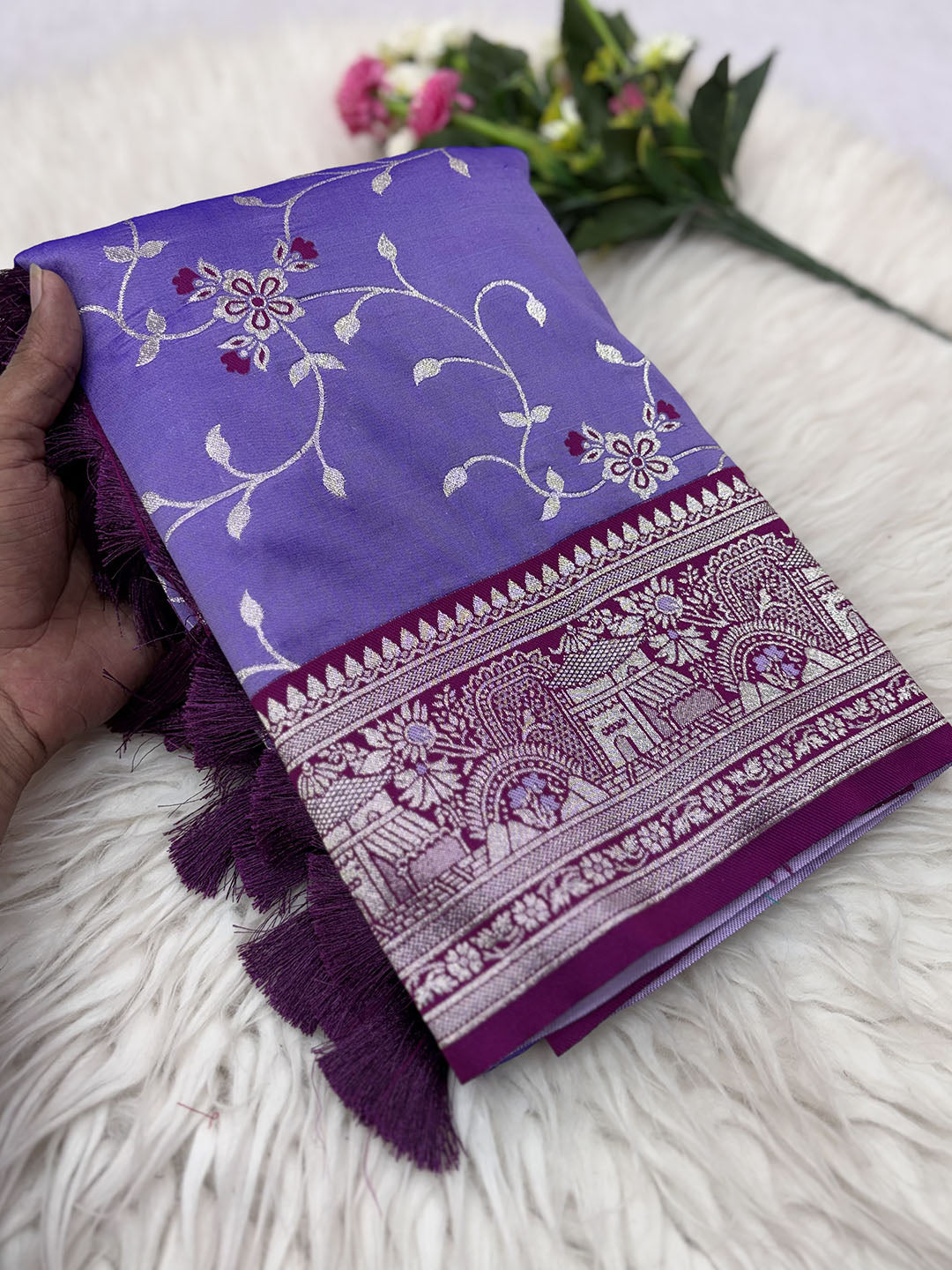 Lavender Premium Banarasi Silk Zari Woven Meenakari Floral Jaal Saree