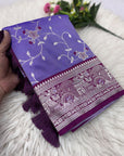 Lavender Premium Banarasi Silk Zari Woven Meenakari Floral Jaal Saree