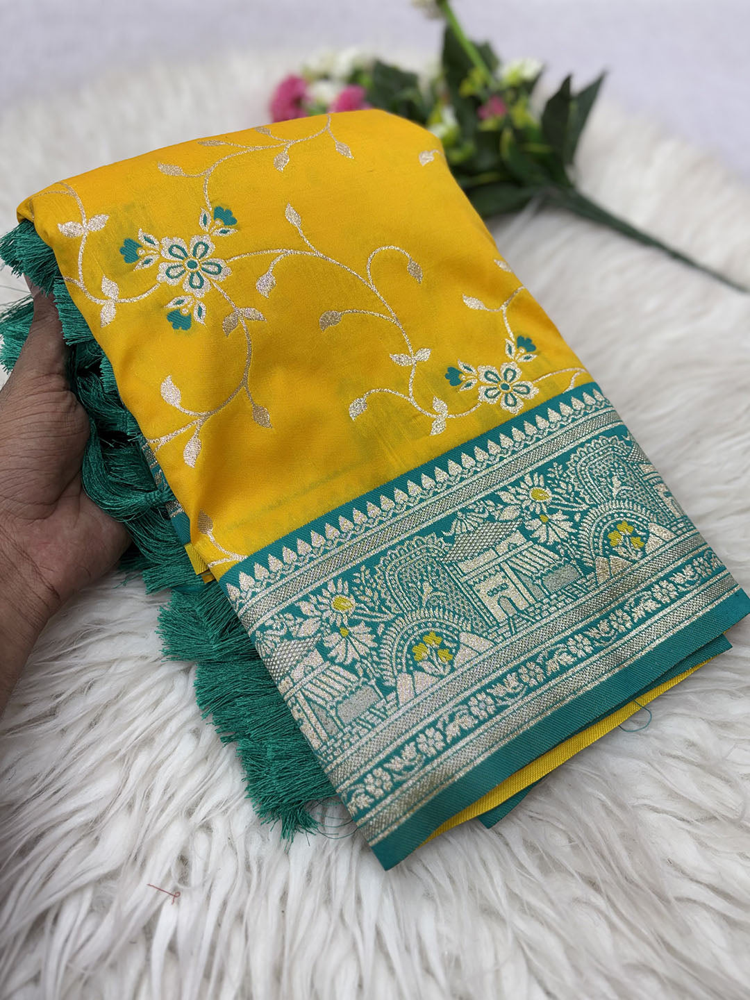 Yellow Premium Banarasi Silk Zari Woven Meenakari Floral Jaal Saree
