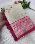 Cream Premium Banarasi Silk Zari Woven Meenakari Floral Jaal Saree