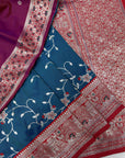Rama Blue Premium Banarasi Silk Zari Woven Meenakari Floral Jaal Saree