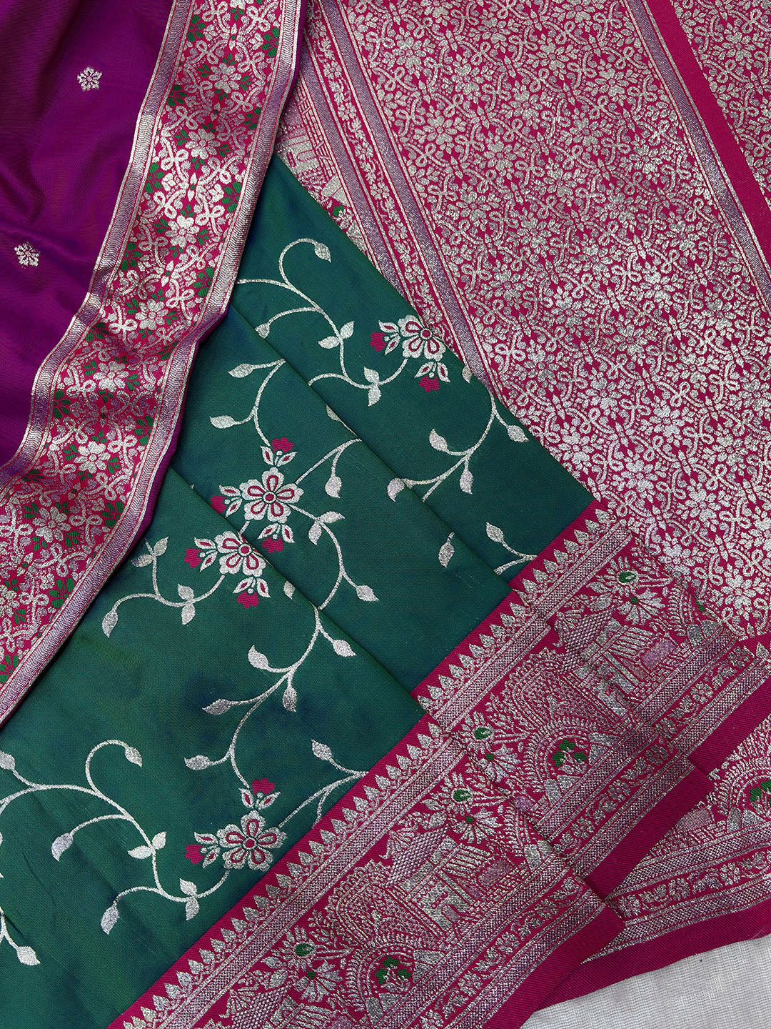 Peacock Blue Premium Banarasi Silk Zari Woven Meenakari Floral Jaal Saree