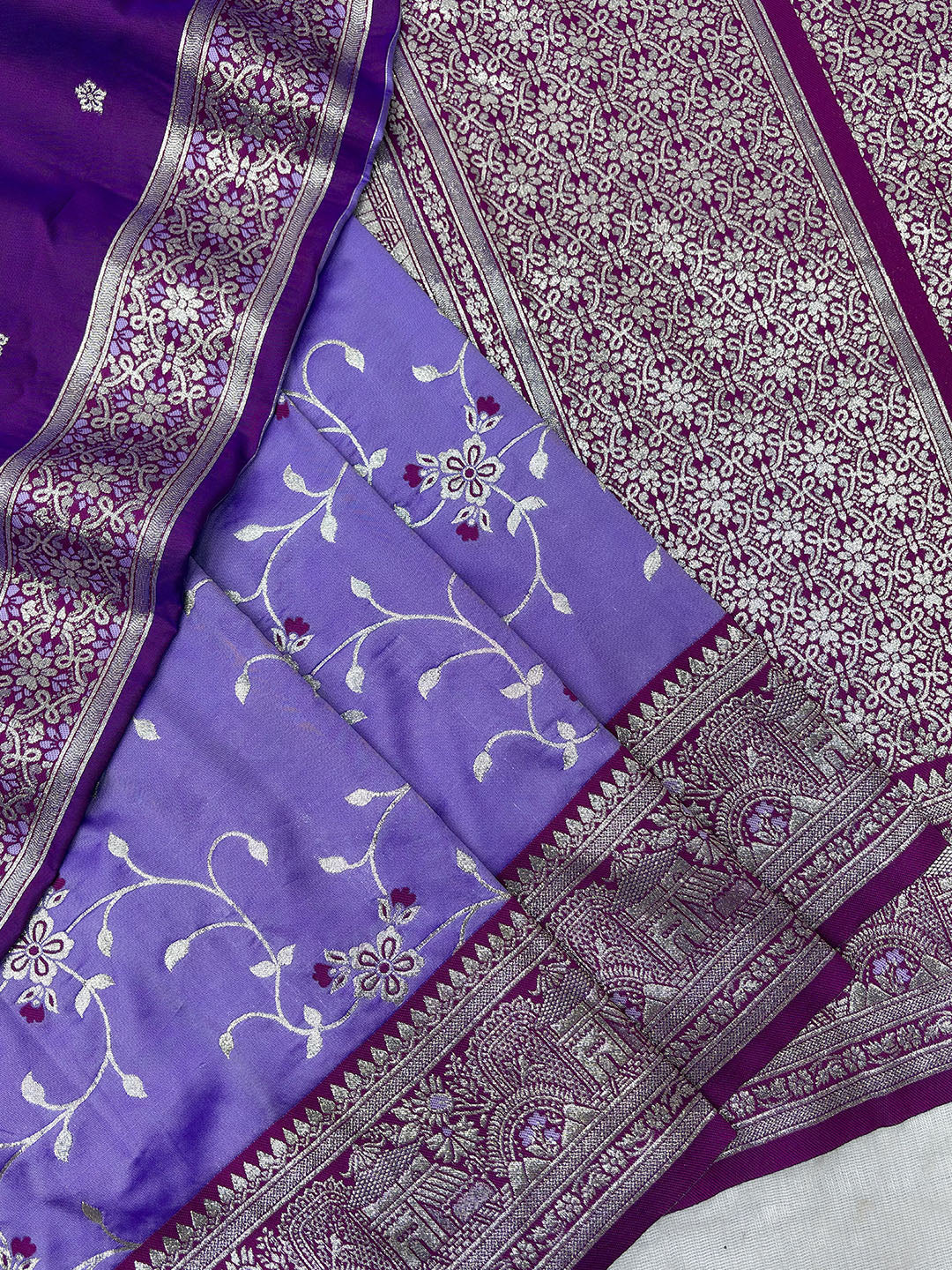Lavender Premium Banarasi Silk Zari Woven Meenakari Floral Jaal Saree